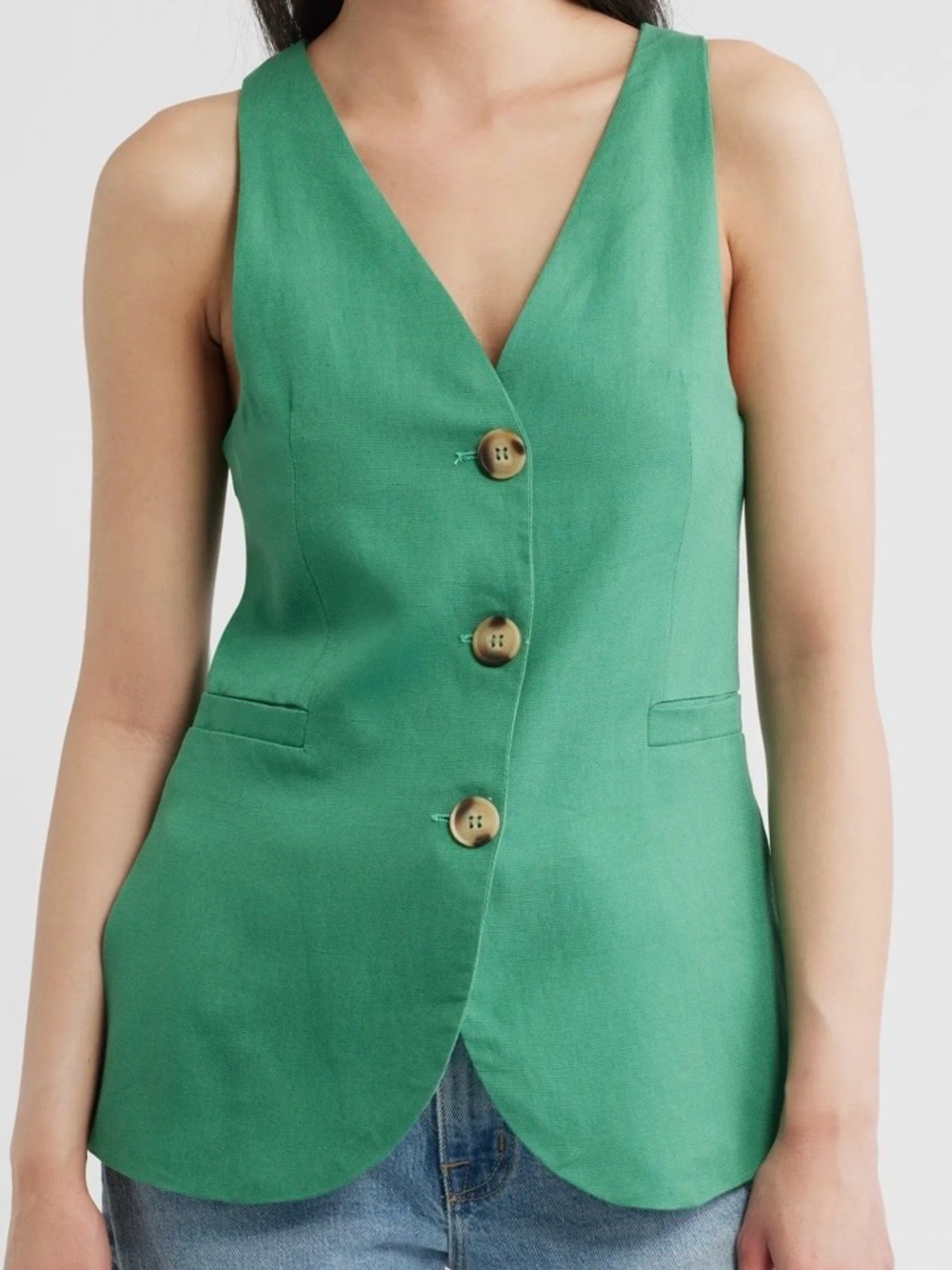Deluc Green Linen Blend Palermo Vest Size S Colorful Office Chic Preppy Tailored